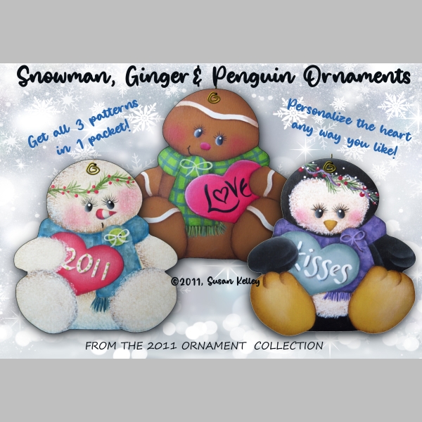 #171920-11 Snowman, Ginger & Penguin Ornies ePacket