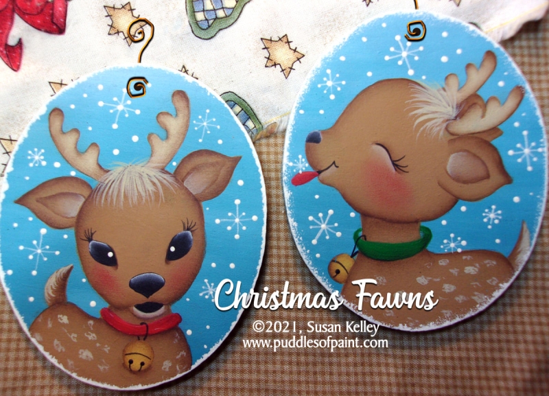 Hand Painted Original Piece - Christmas Fawns